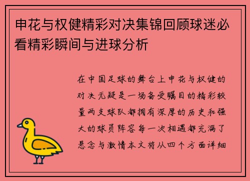 申花与权健精彩对决集锦回顾球迷必看精彩瞬间与进球分析