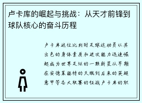 卢卡库的崛起与挑战：从天才前锋到球队核心的奋斗历程