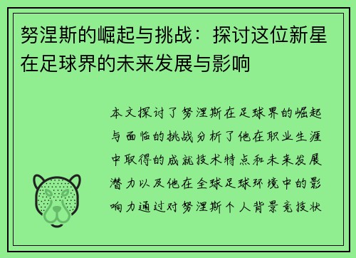 努涅斯的崛起与挑战：探讨这位新星在足球界的未来发展与影响