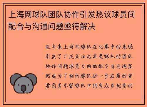 上海网球队团队协作引发热议球员间配合与沟通问题亟待解决